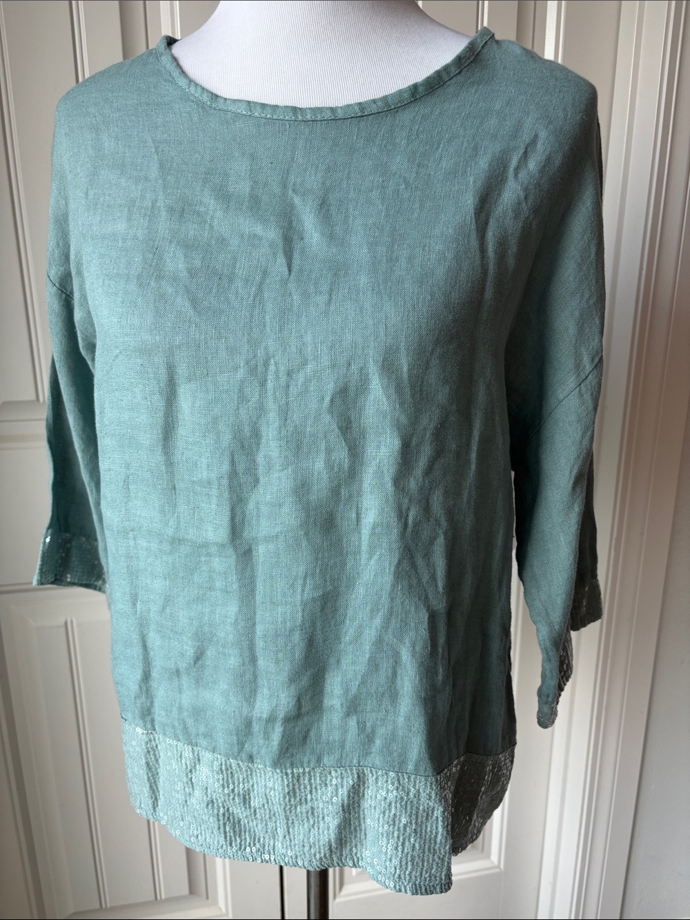 MADE IN ITALY 100% LINEN Light Teal Linen Blend Women's Top